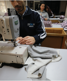 The sewing process is under constant observation and control to ensure a flawless appearance.